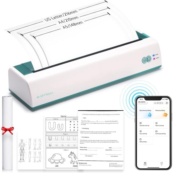 OFFNOVA Portable Wireless Thermal Printer Green (1731)